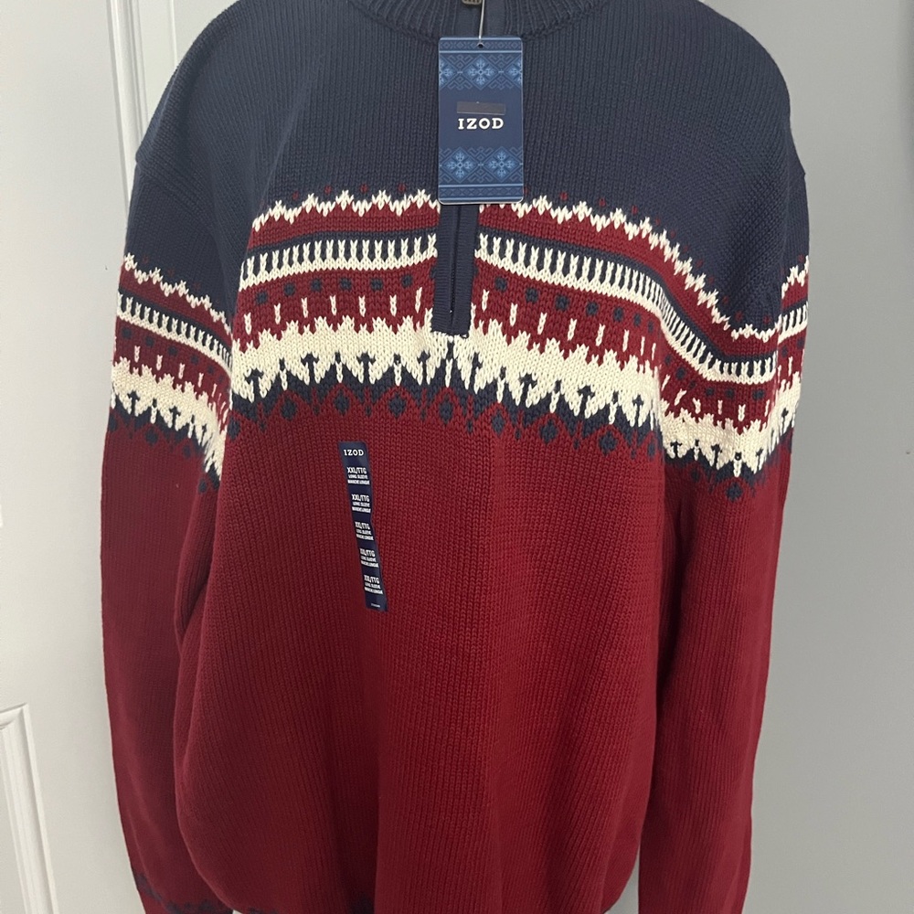 🔥180–NWT IZOD Men's Sweater in Red and Navy